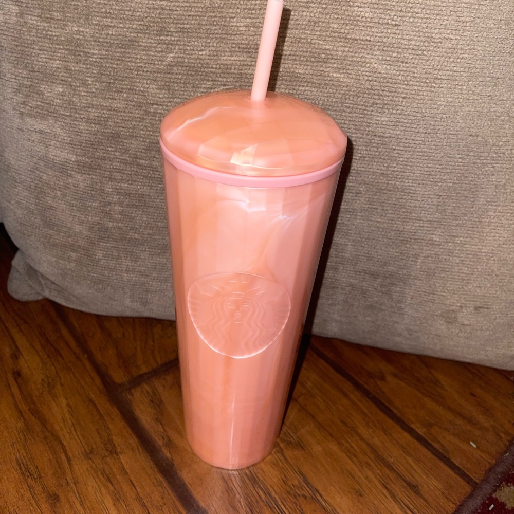 Starbucks Summer 2021 Peach Pink Marble 24 oz Cold Cup Tumbler Dome Lid W/ Straw